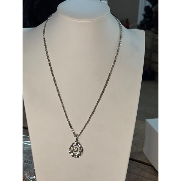 Silver-Tone Chain Necklace With Textured Circle Pendant & Heart Accent - Picture 9 of 9